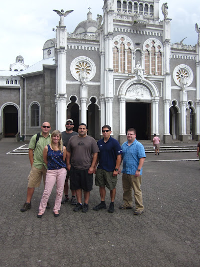 Group photo at Catedral de Los Angeles, L-R: CW2 John Radford, Capt Jennifer Nash, MSgt Russ LeMay, SSG Pedro Soto, SSgt Elmer Quijada, Maj Shawn Keller